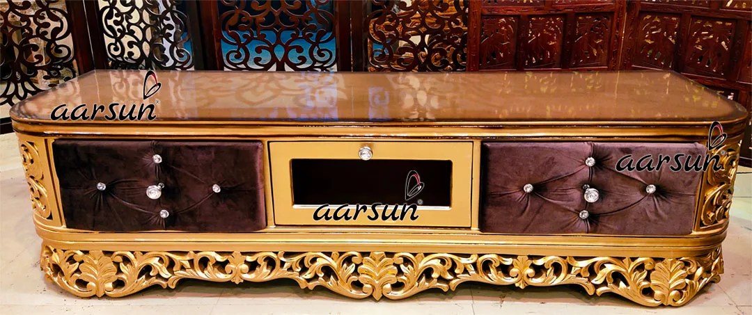 Gold Finish TV unit for hall view 4