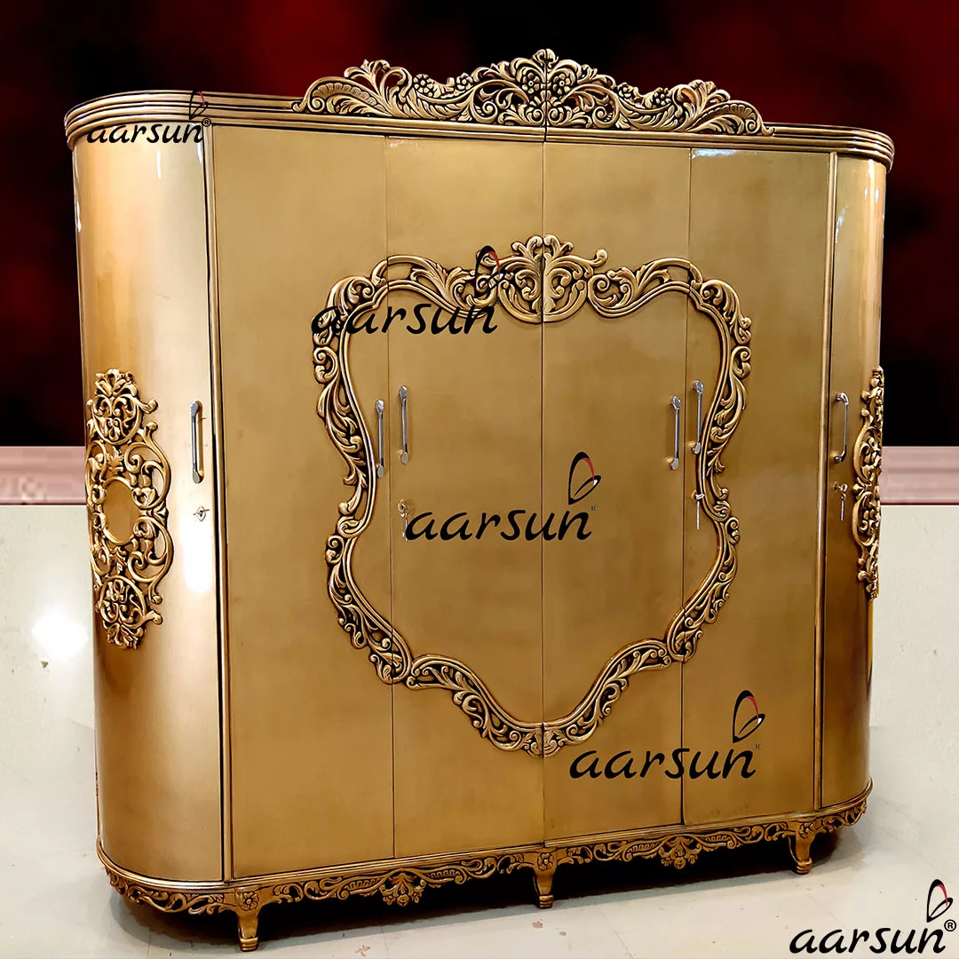 Luxurious Golden Almirah in Teak Wood