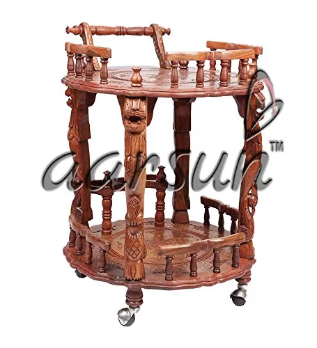 Round Serving Cart with wheels view 4