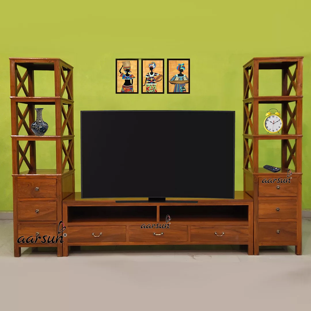 Solid Wood TV Unit Entertainment Console