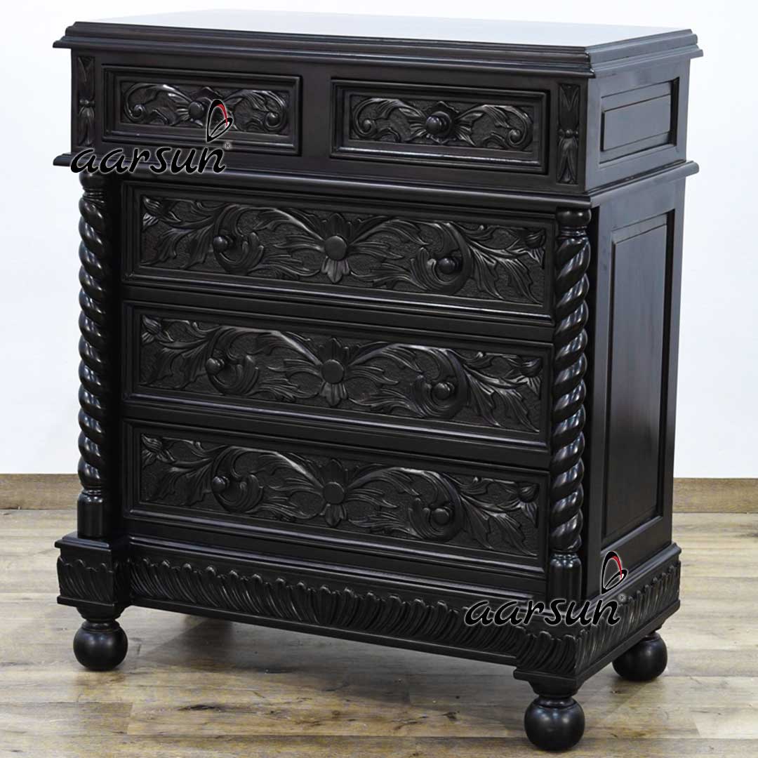 Twist Tallboy Chest of Drawers Carved in Teak view 3