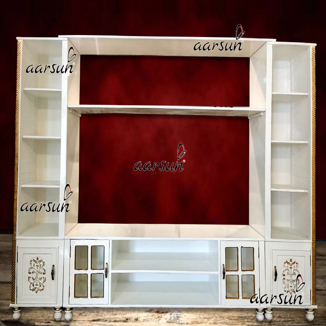 White TV Unit with Gold Highlights