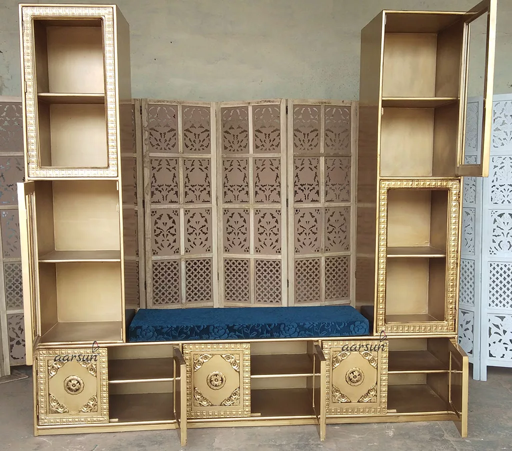 Wooden TV Unit in Gold Polish view 3